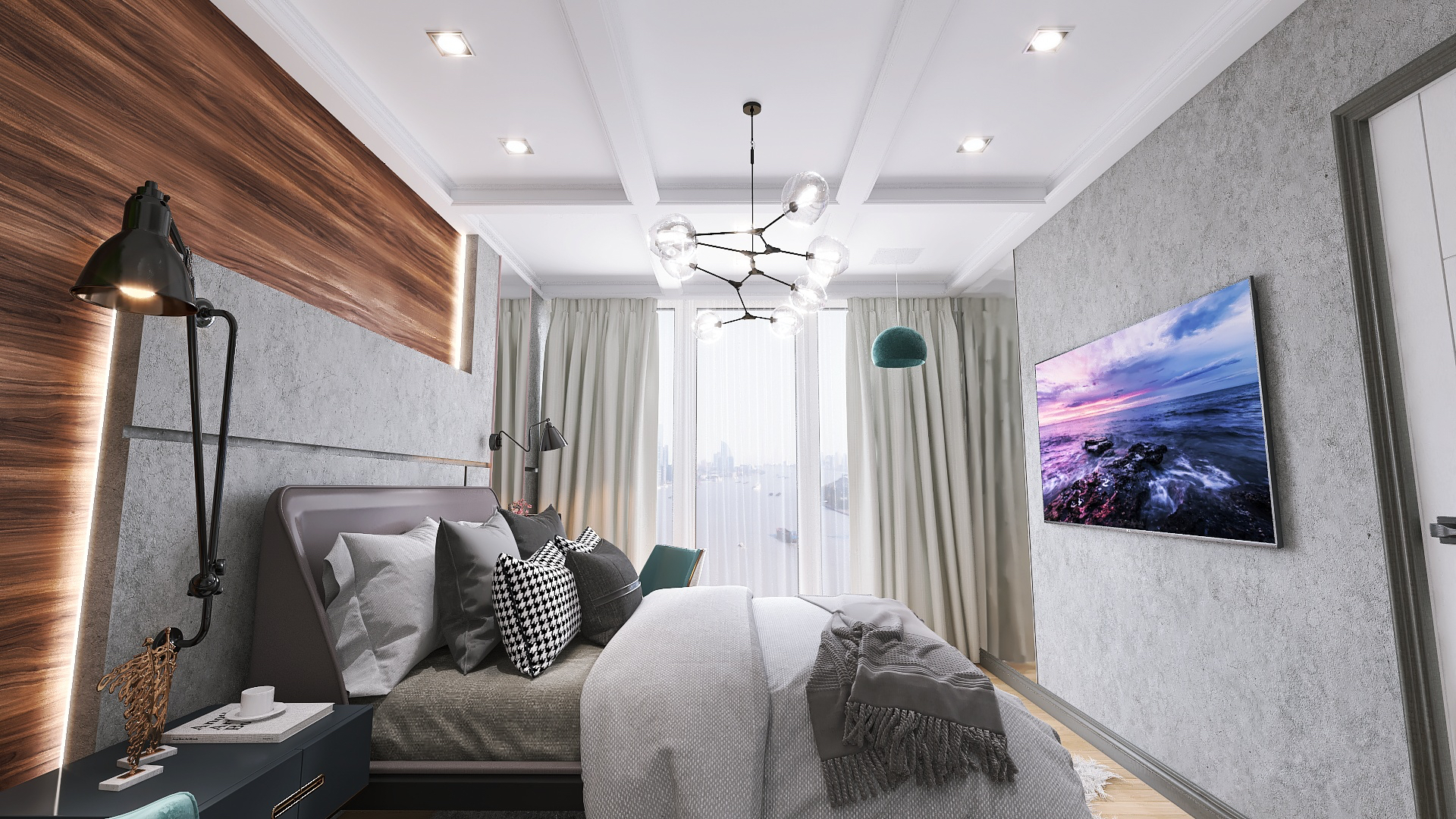 DJ facing a crowd at his deck. Photo with a purple hue